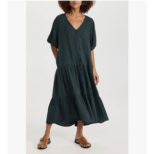 Velvet by Graham & Spencer Black Cotton Gauze Midi Tiered Boho Style Dress